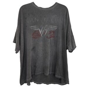 Van Halen 1984 Tour Graphic Tee Shirt Thrashed Faded Gray Boxy Oversized Mens XL